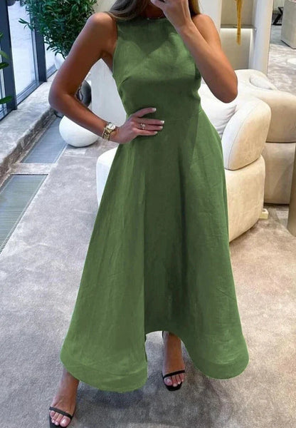 Vestido midi con cintura acentuada y sin mangas AR297