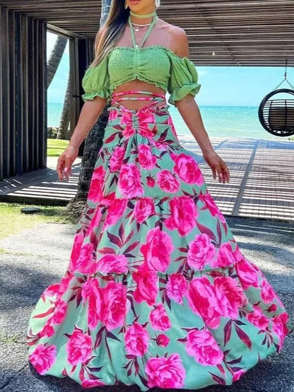 Vestido floral con hombros al descubierto AR230