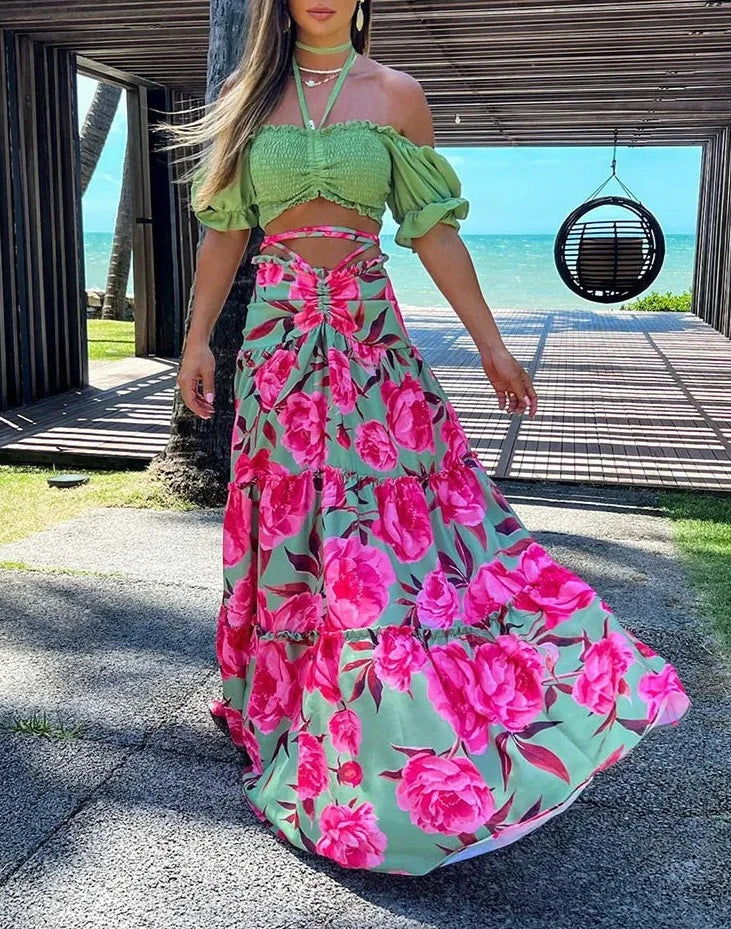 Vestido floral con hombros al descubierto AR230