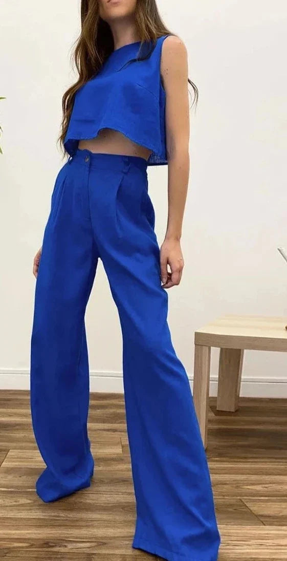 Conjunto de pantalón de cintura alta y blusa suelta AR417