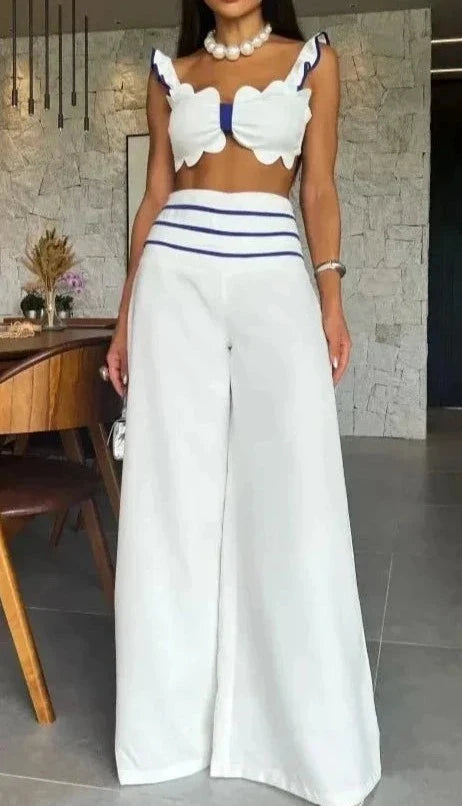 Conjunto de pantalón ancho y top en ondulación AR431