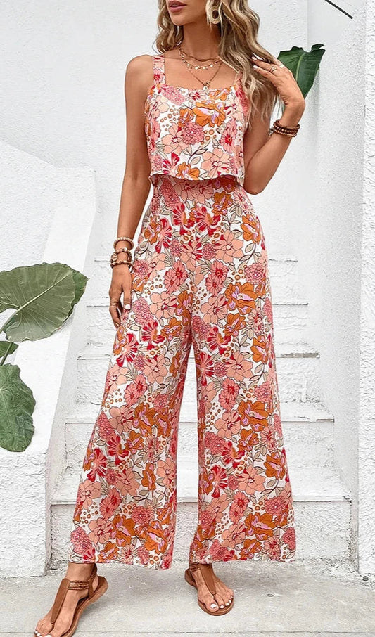 Mono Floral estilo Cropped y Pantalón Palazzo AR742