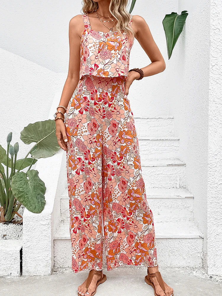 Mono Floral estilo Cropped y Pantalón Palazzo AR742