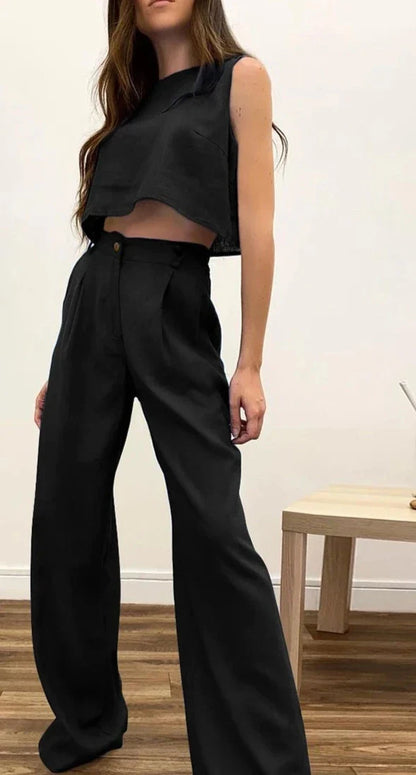 Conjunto de pantalón de cintura alta y blusa suelta AR417