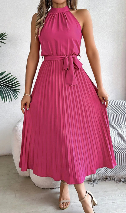 Vestido midi con pliegues y cuello alto AR720