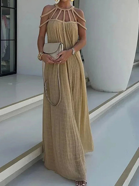 Vestido maxi con detalles de tiras trenzadas AR293