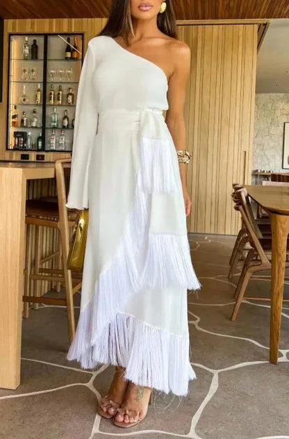 Vestido midi cruzado de manga única AR261