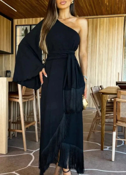 Vestido midi cruzado de manga única AR261