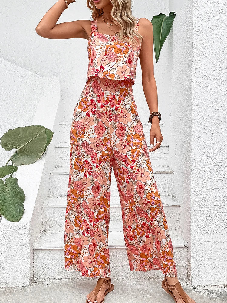 Mono Floral estilo Cropped y Pantalón Palazzo AR742