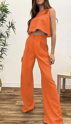 Conjunto de pantalón de cintura alta y blusa suelta AR417